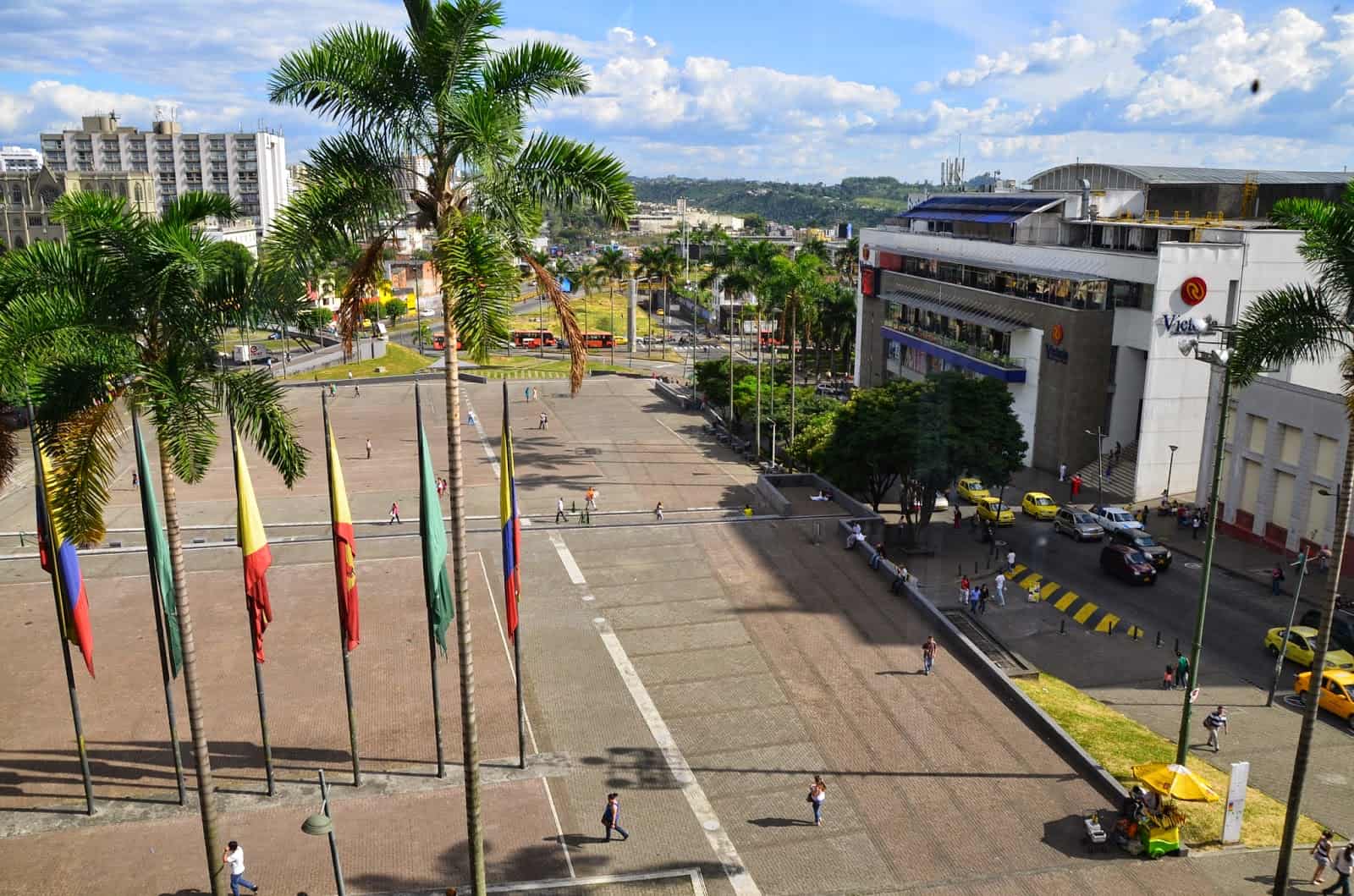 View of Plaza Victoria and Victoria Mall from the Lucy Tejada Cultural Center in Pereira, Risaralda, Colombia