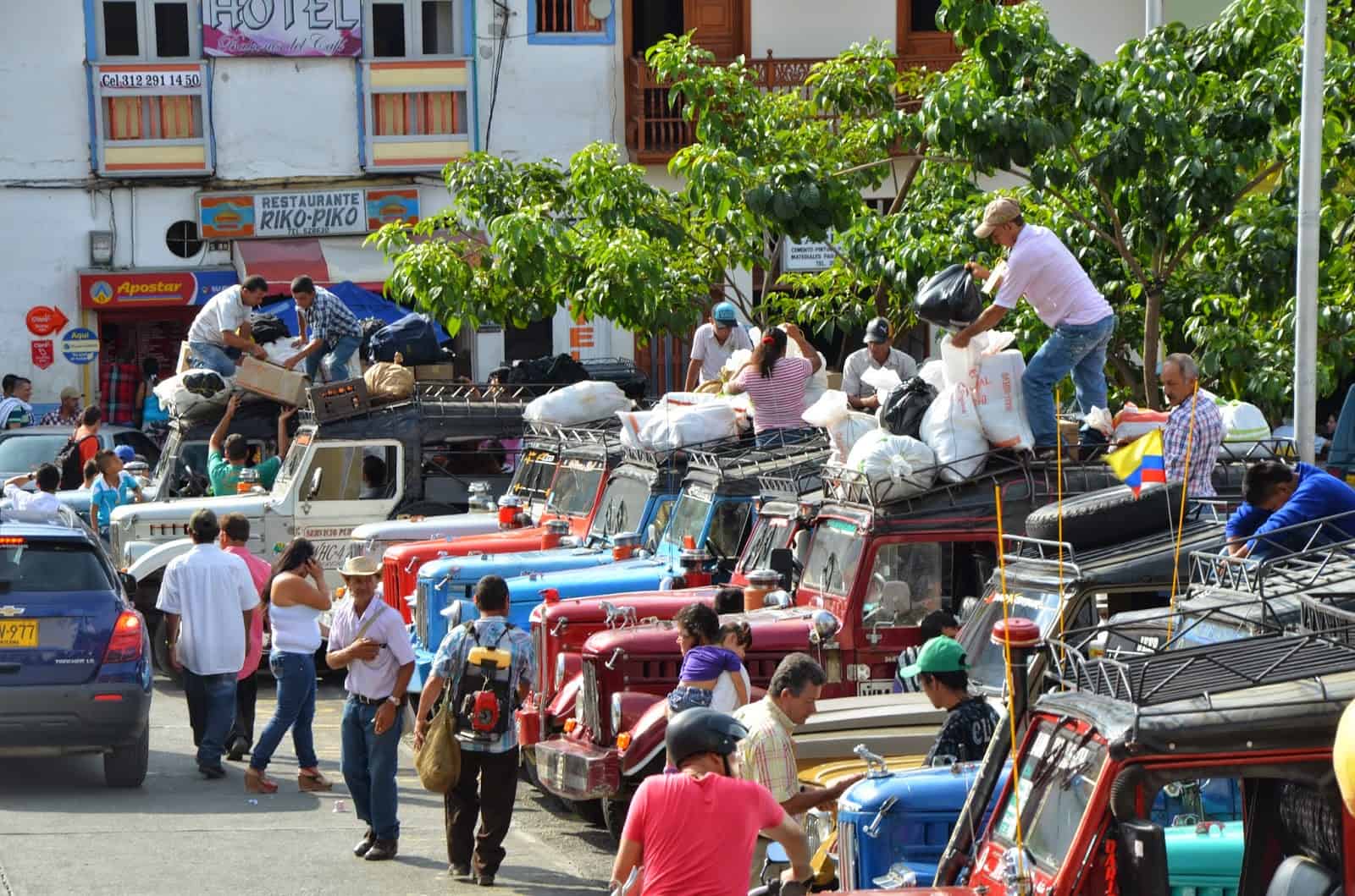 Jeeps in the plaza in Belén de Umbría, Risaralda, Colombia