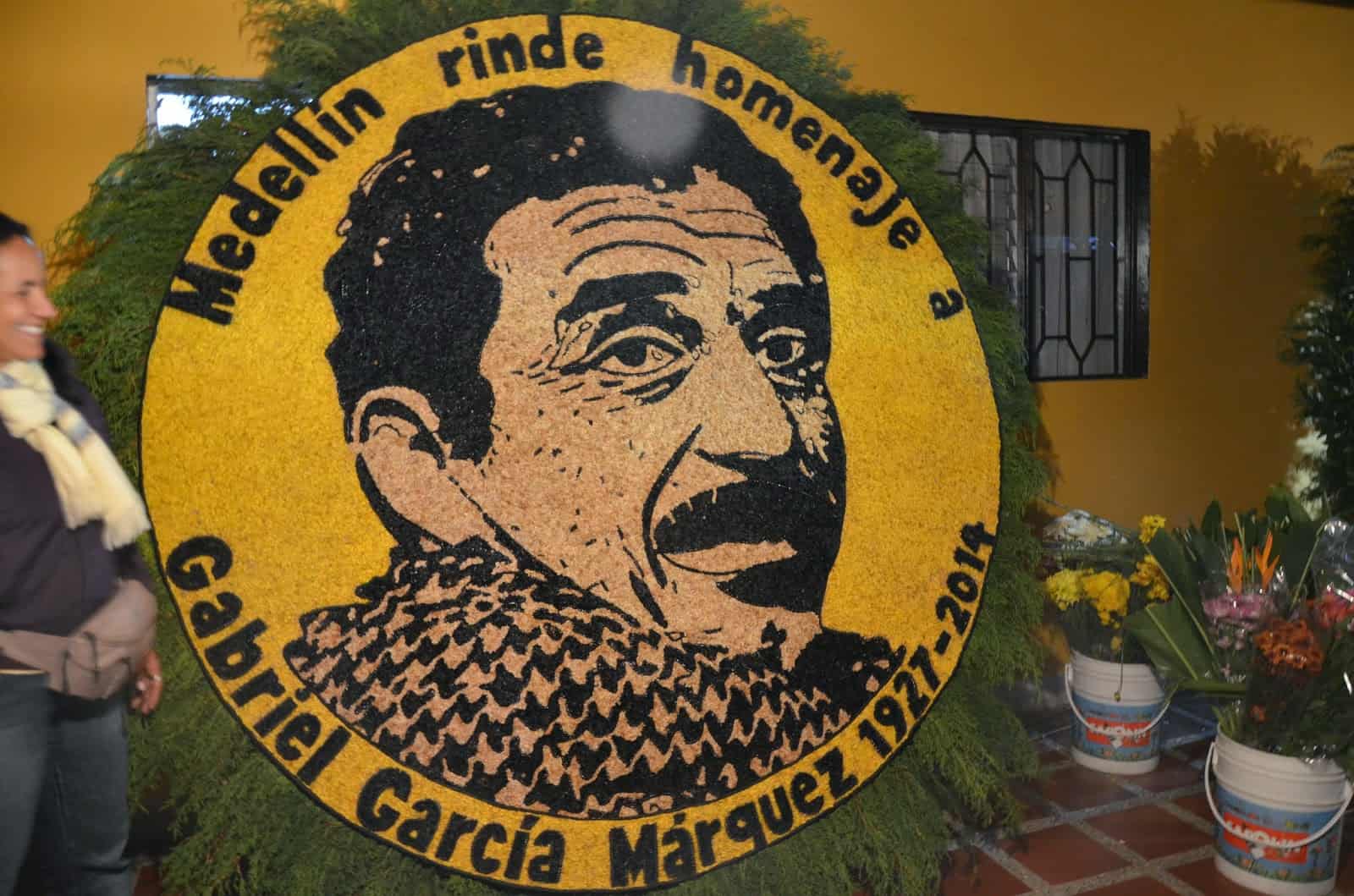 A float honoring Gabriel García Márquez at the Silleteros Tour in the Flower Festival, Medellín, Antioquia, Colombia