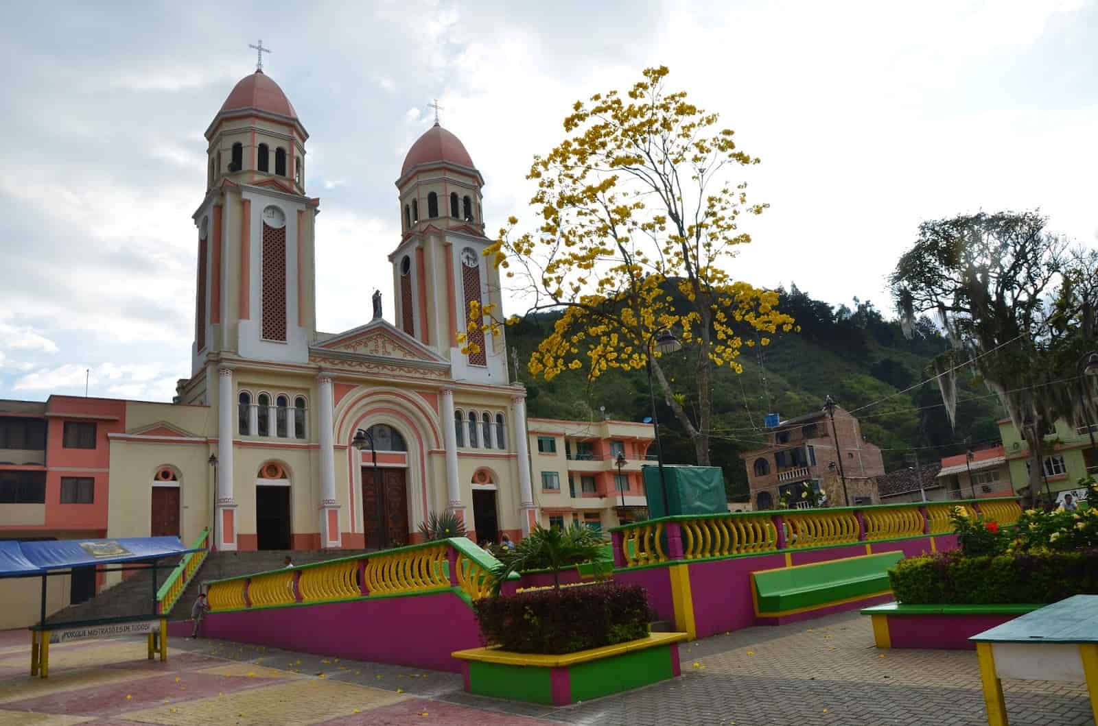 Plaza and church in Mistrató, Risaralda, Colombia