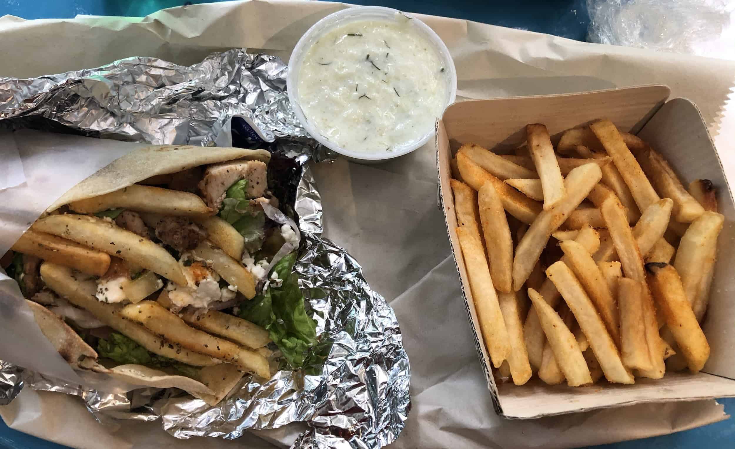 Souvlaki and fries at Los Souvlakis in El Poblado