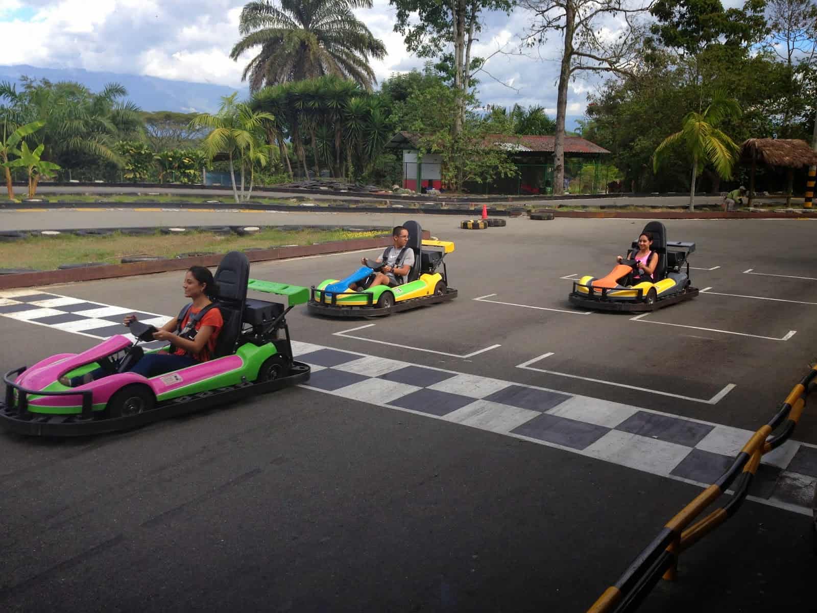 Go kart racing at Parque Nacional del Café in Quindío, Colombia