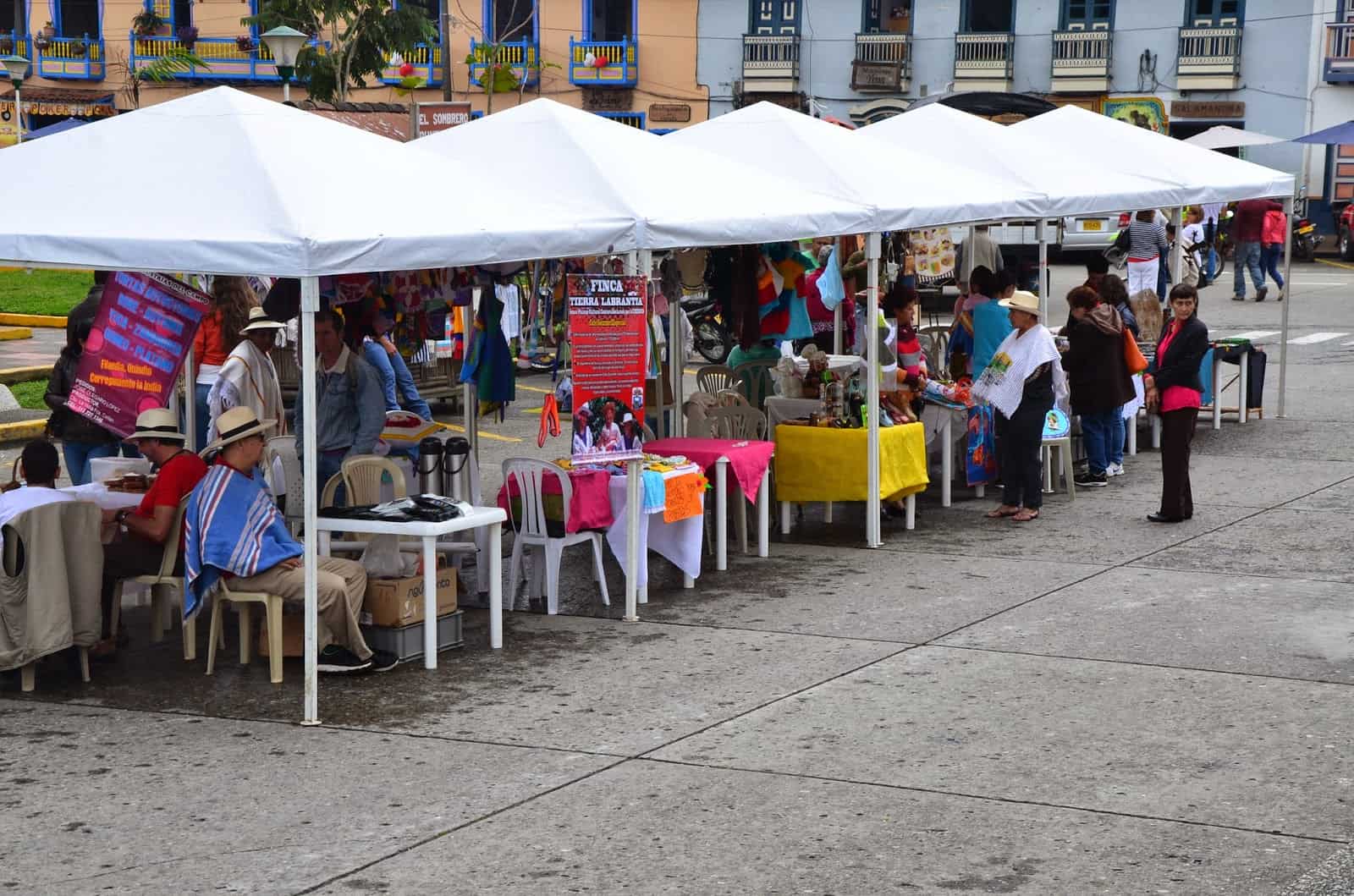 Tents on the plaza in September 2014 in Filandia, Quindío, Colombia