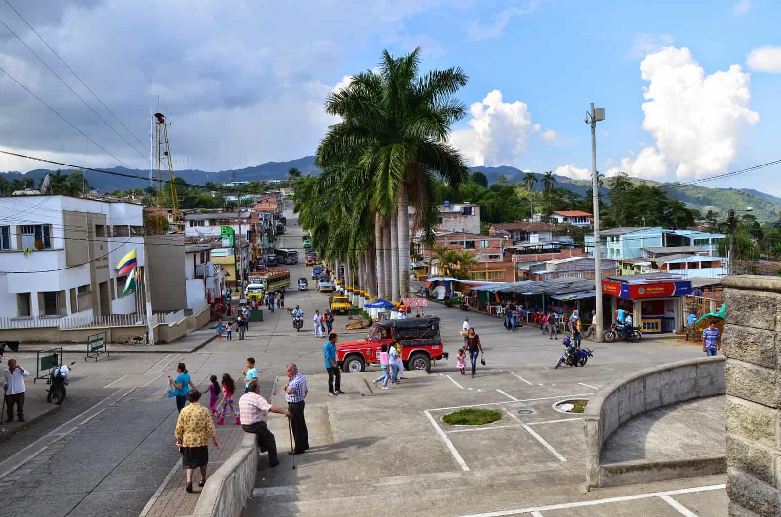 Buses stop on this road in Quinchía, Risaralda, Colombia