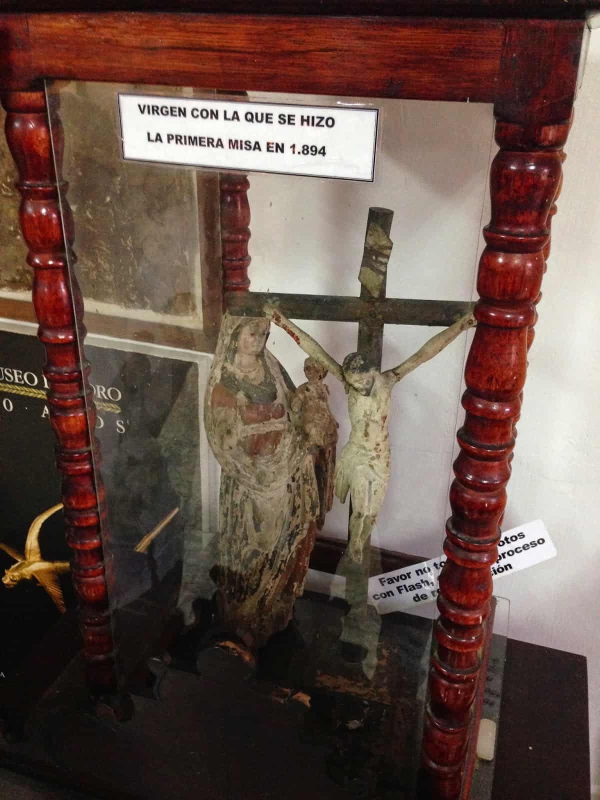Religious artifacts in the history gallery at Museo Eliseo Bolívar in Belén de Umbría, Risaralda, Colombia
