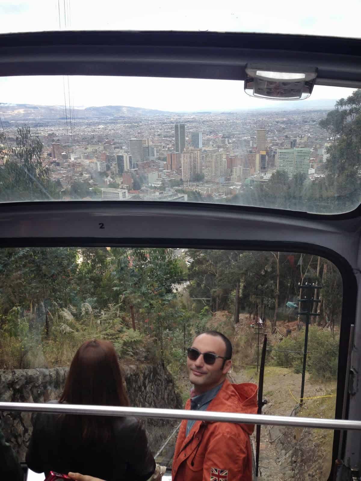 Riding the funicular to Monserrate in Bogotá, Colombia