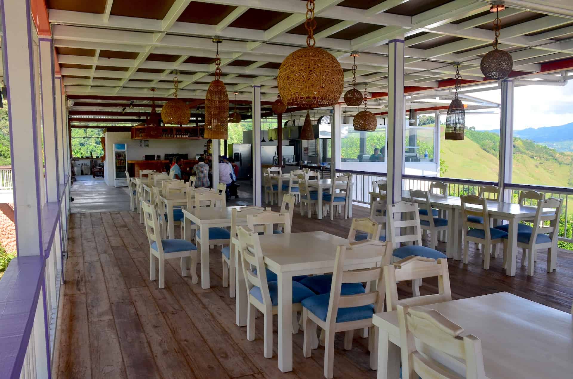 Dining area at Hacienda San Isidro in Taparcal, Belén de Umbría, Risaralda, Colombia