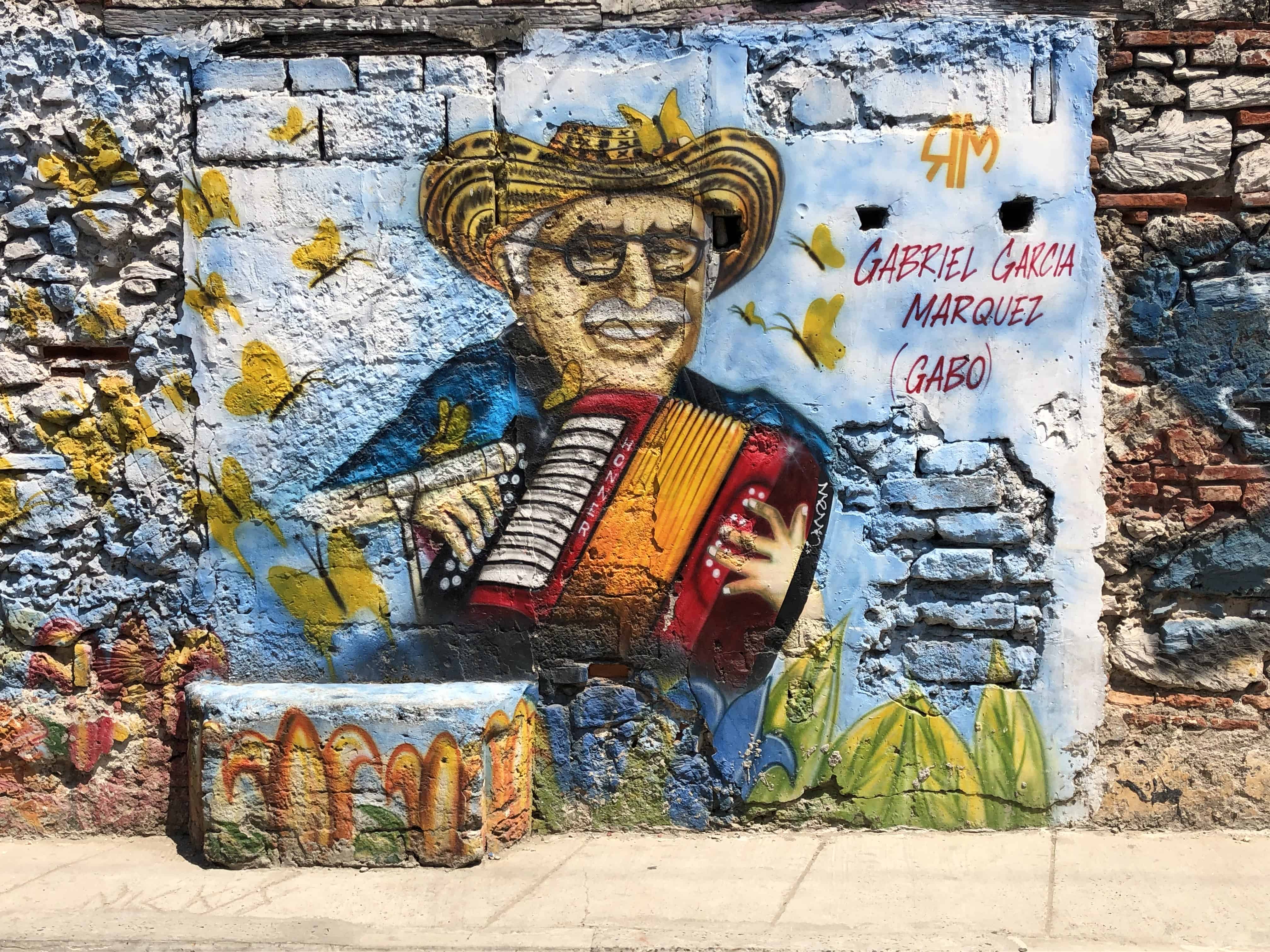 Gabriel García Márquez mural on Calle de la Sierpe in Getsemaní, Cartagena, Colombia