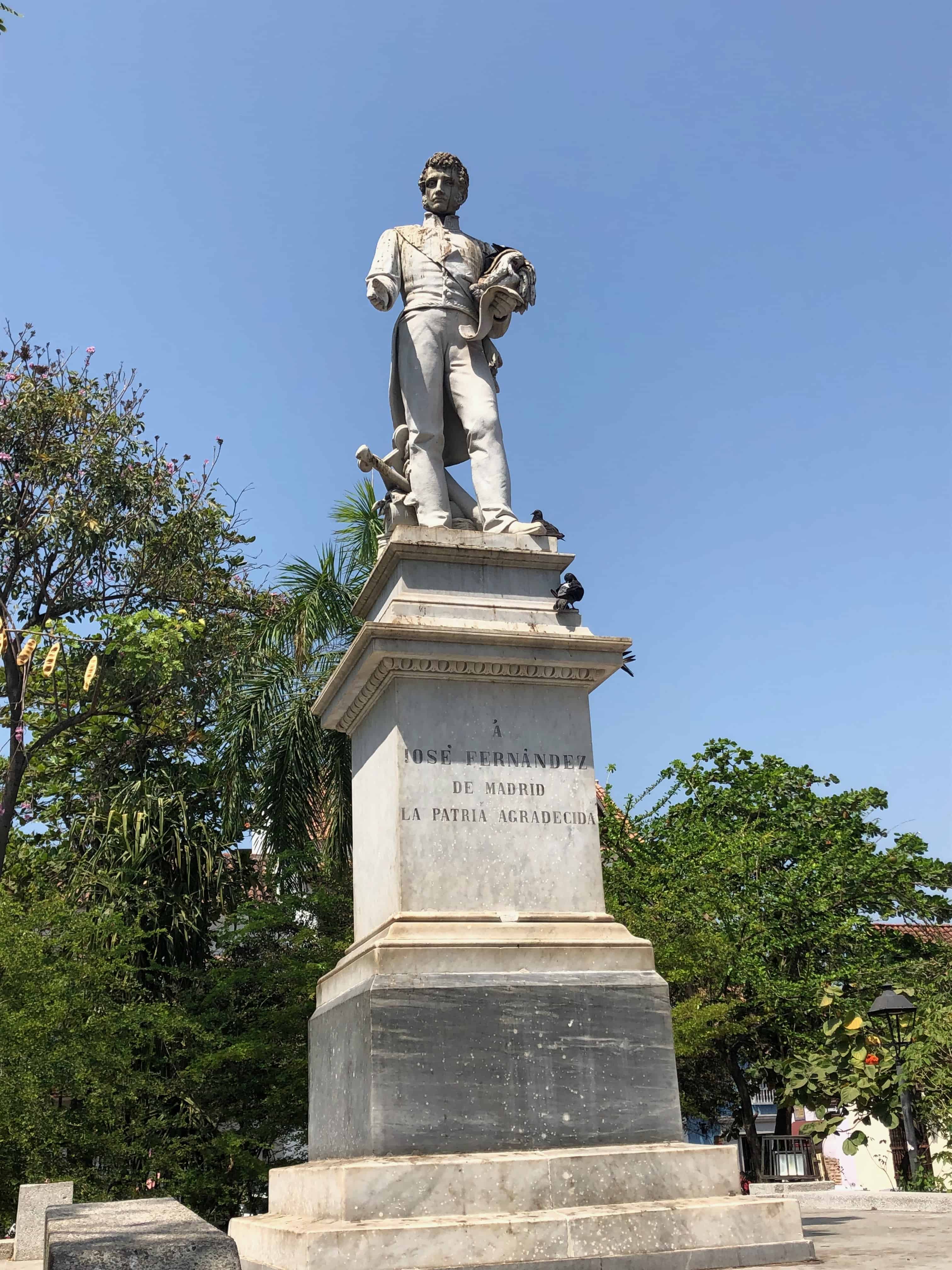 José Fernández de Madrid monument at Plaza Fernández de Madrid in San Diego, Cartagena, Colombia