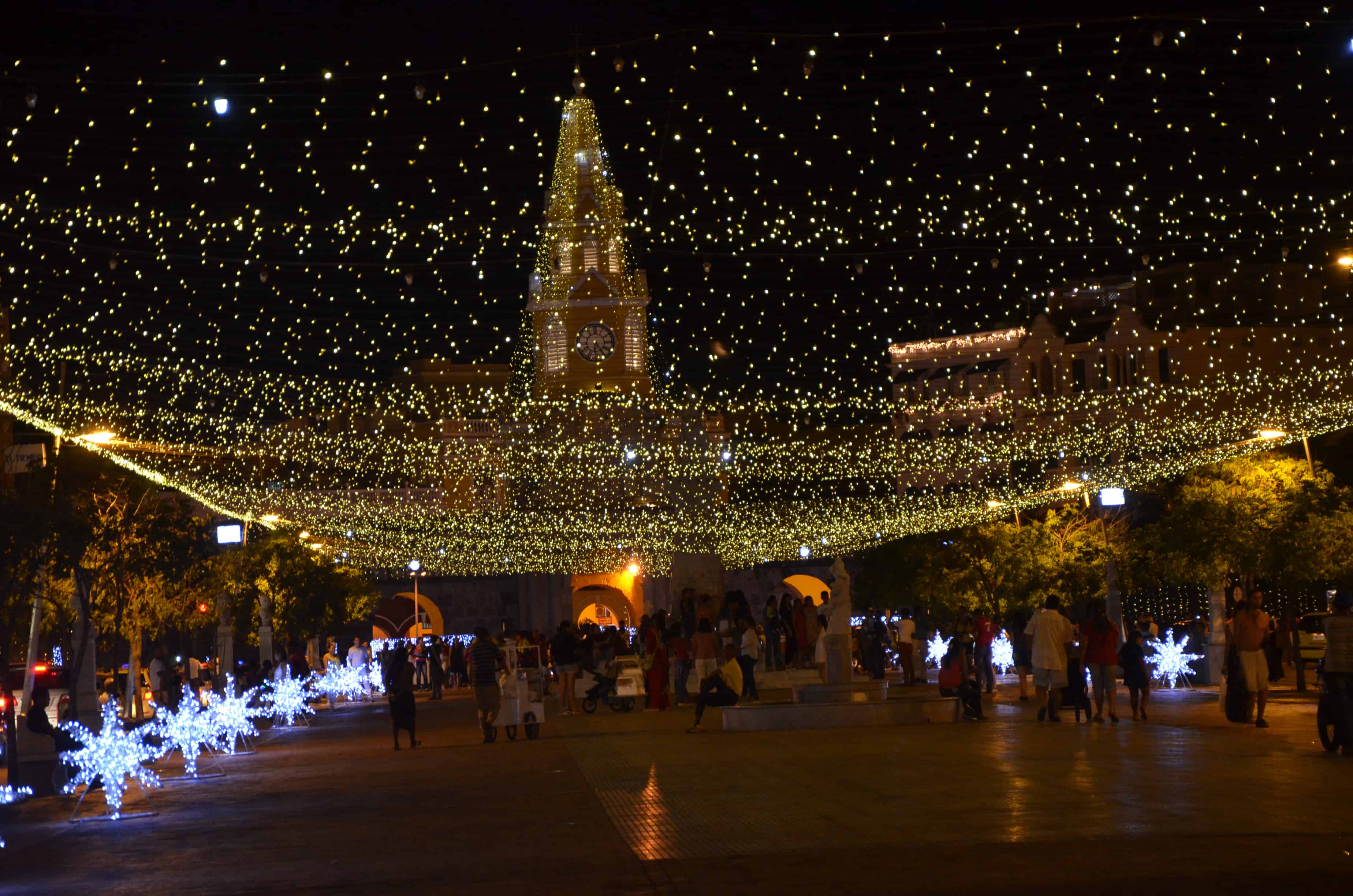 Christmas lights outside Puerta del Reloj