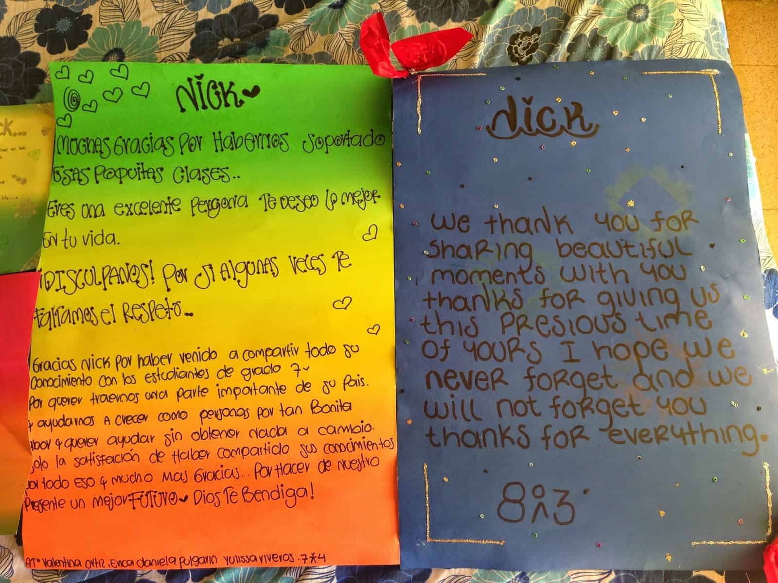 Letters from students at Nuestra Señora del Rosario in Belén de Umbría, Risaralda, Colombia