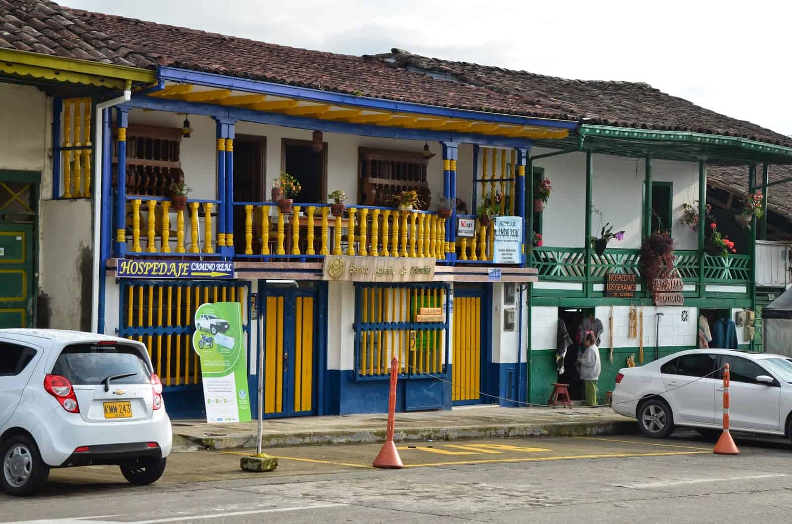 Colorful buildings on the plaza in Salento, Quindío, Colombia