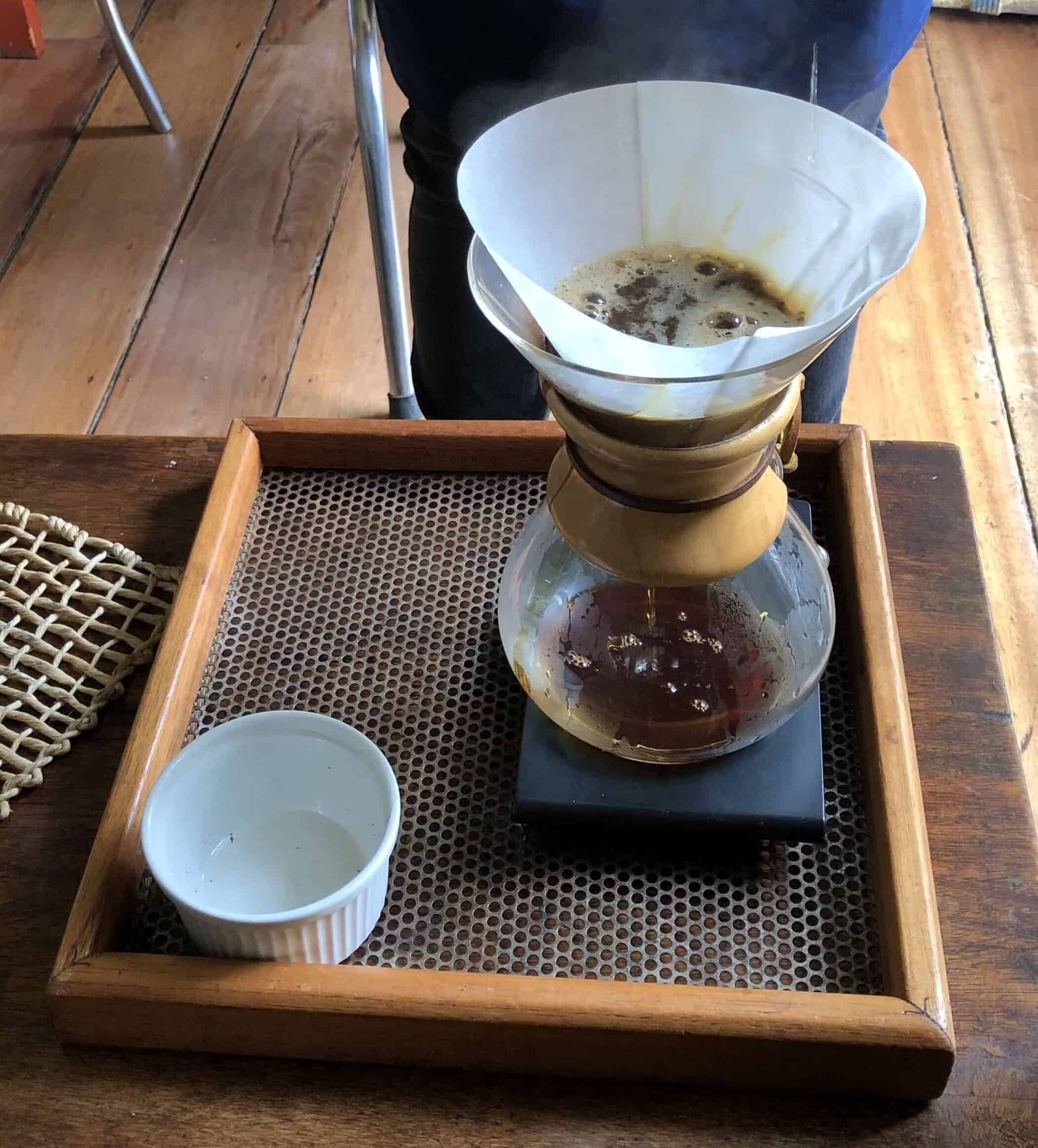 Chemex Colombian coffee at Café Jesús Martín in Salento, Quindío, Colombia