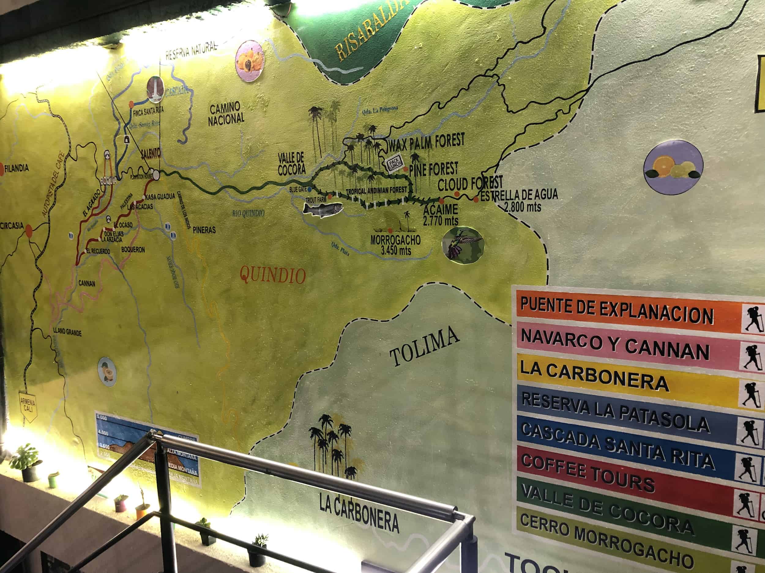 Map of the area on the wall at Brunch de Salento in Salento, Quindío, Colombia