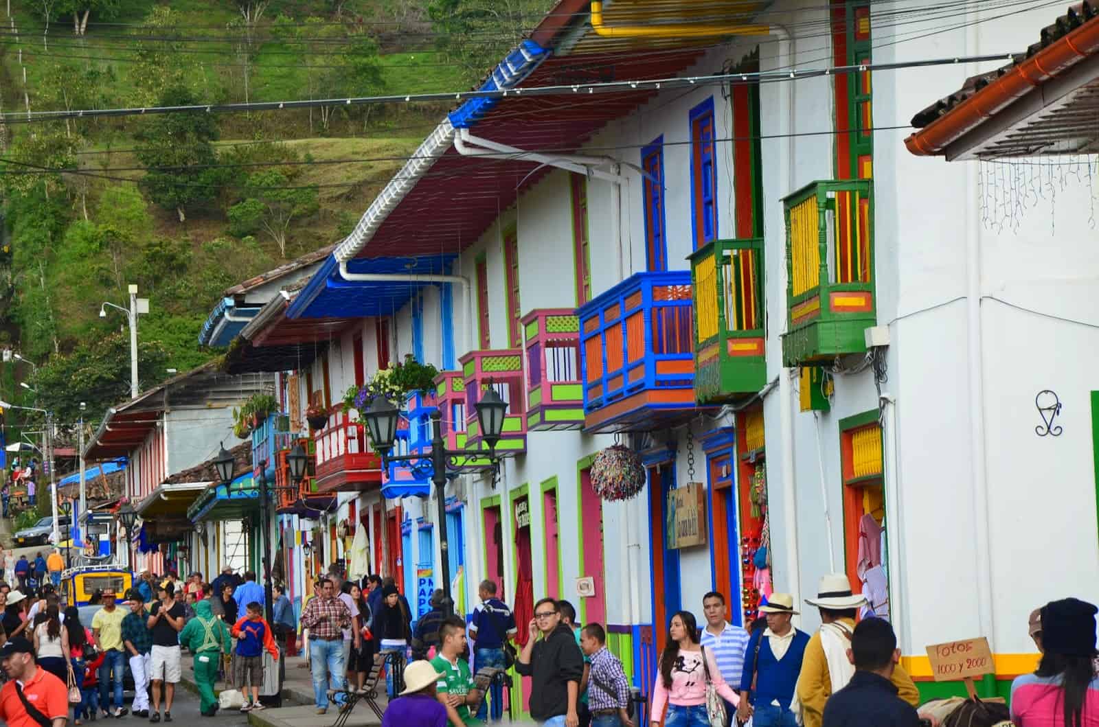 Colorful balconies on Calle Real in Salento, Quindío, Colombia
