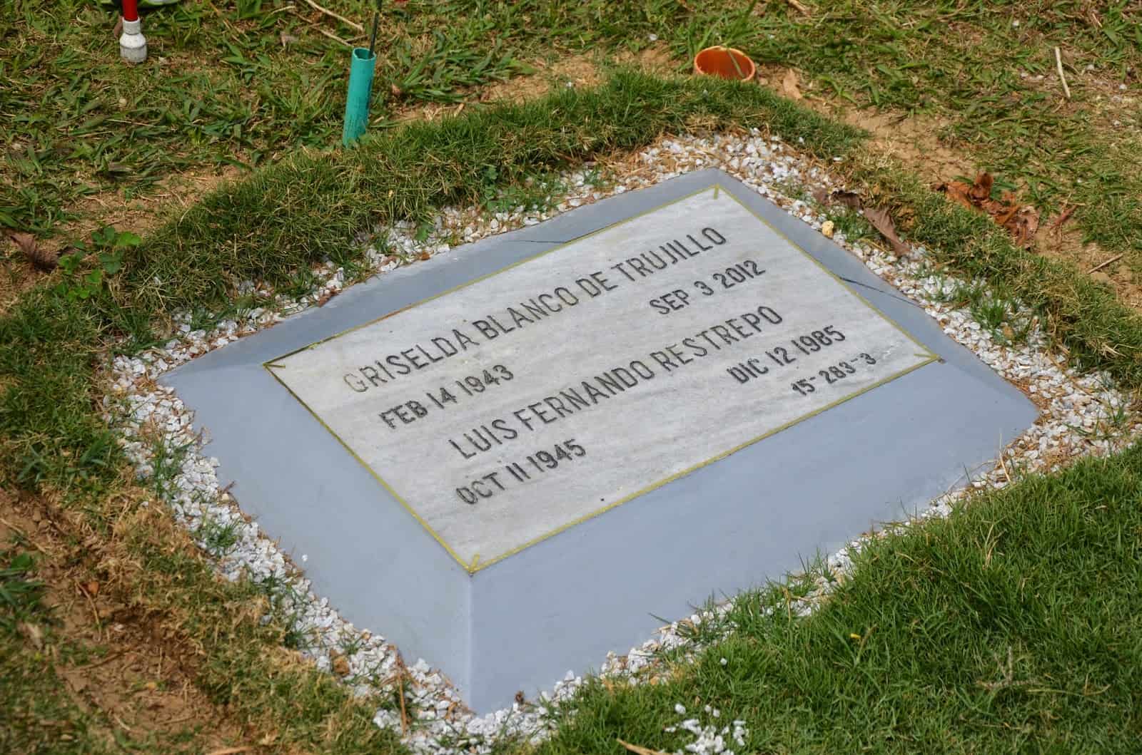 Grave of Griselda Blanco on the Pablo Escobar tour at Montesacro Gardens Cemetery in Itagüí, Antioquia, Colombia