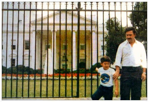 Escobar with his son at the White House while a member of Colombia’s congress.