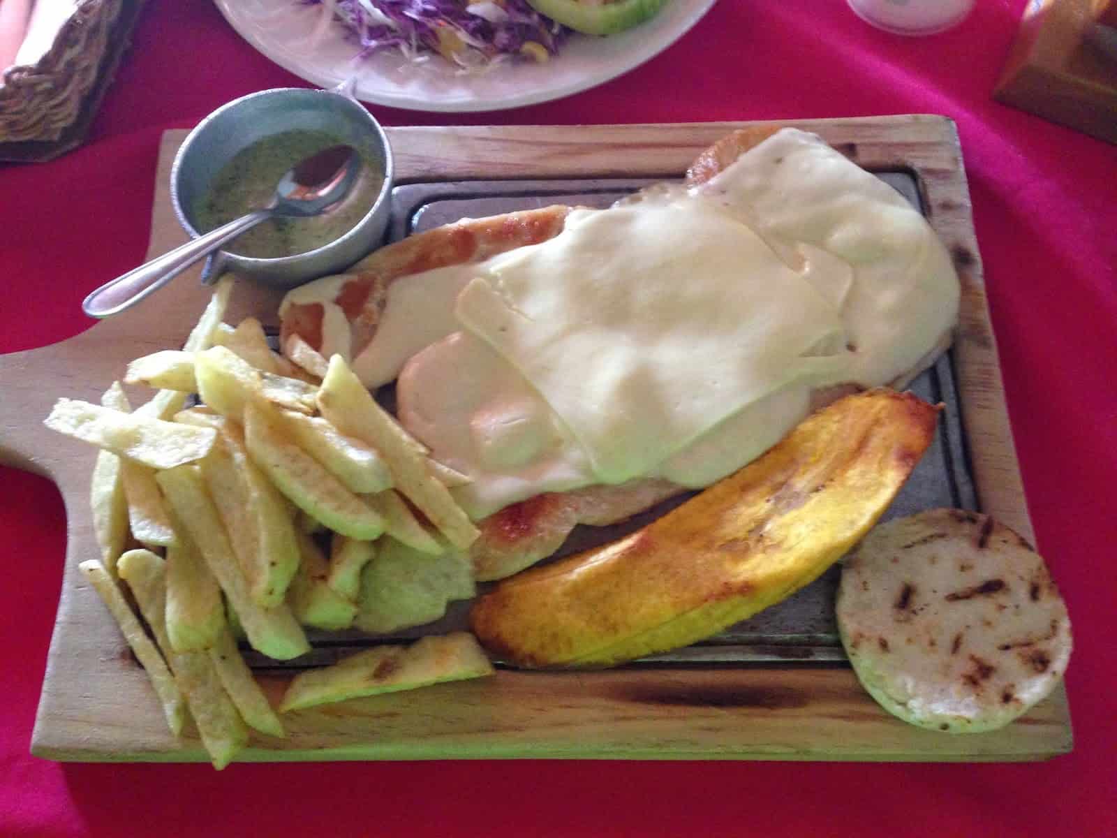Chicken with cheese at Balcón de Miramar in Quimbaya, Quindío, Colombia