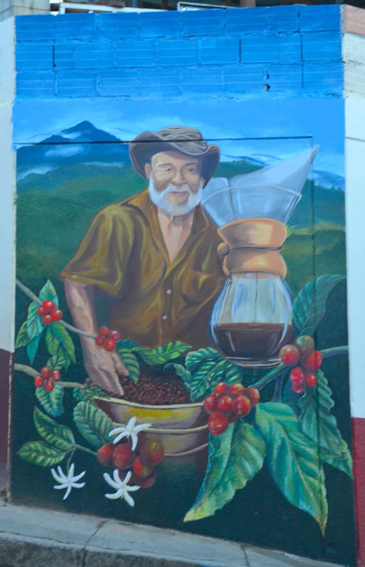 Coffee farmer mural in Santuario, Risaralda, Colombia