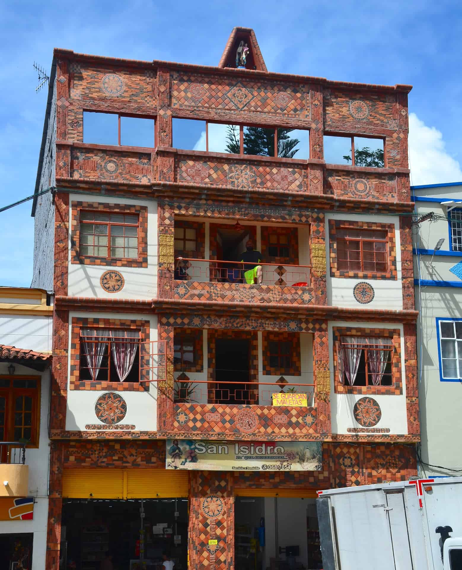 Building decorated with tiles