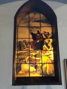 Stained glass window at Iglesia María Inmaculada in Santuario, Risaralda, Colombia