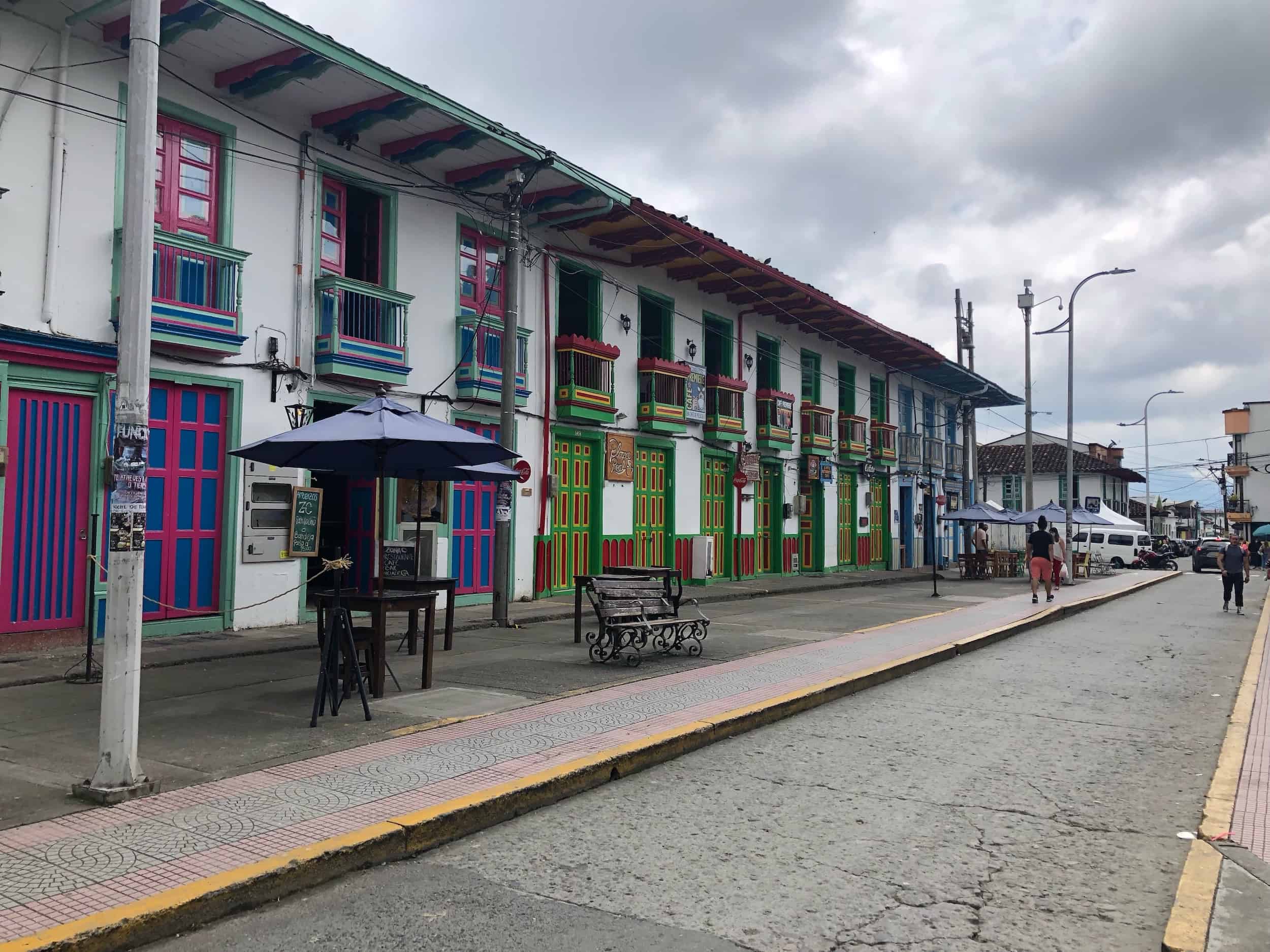Colorful buildings on the plaza in Circasia, Quindío, Colombia