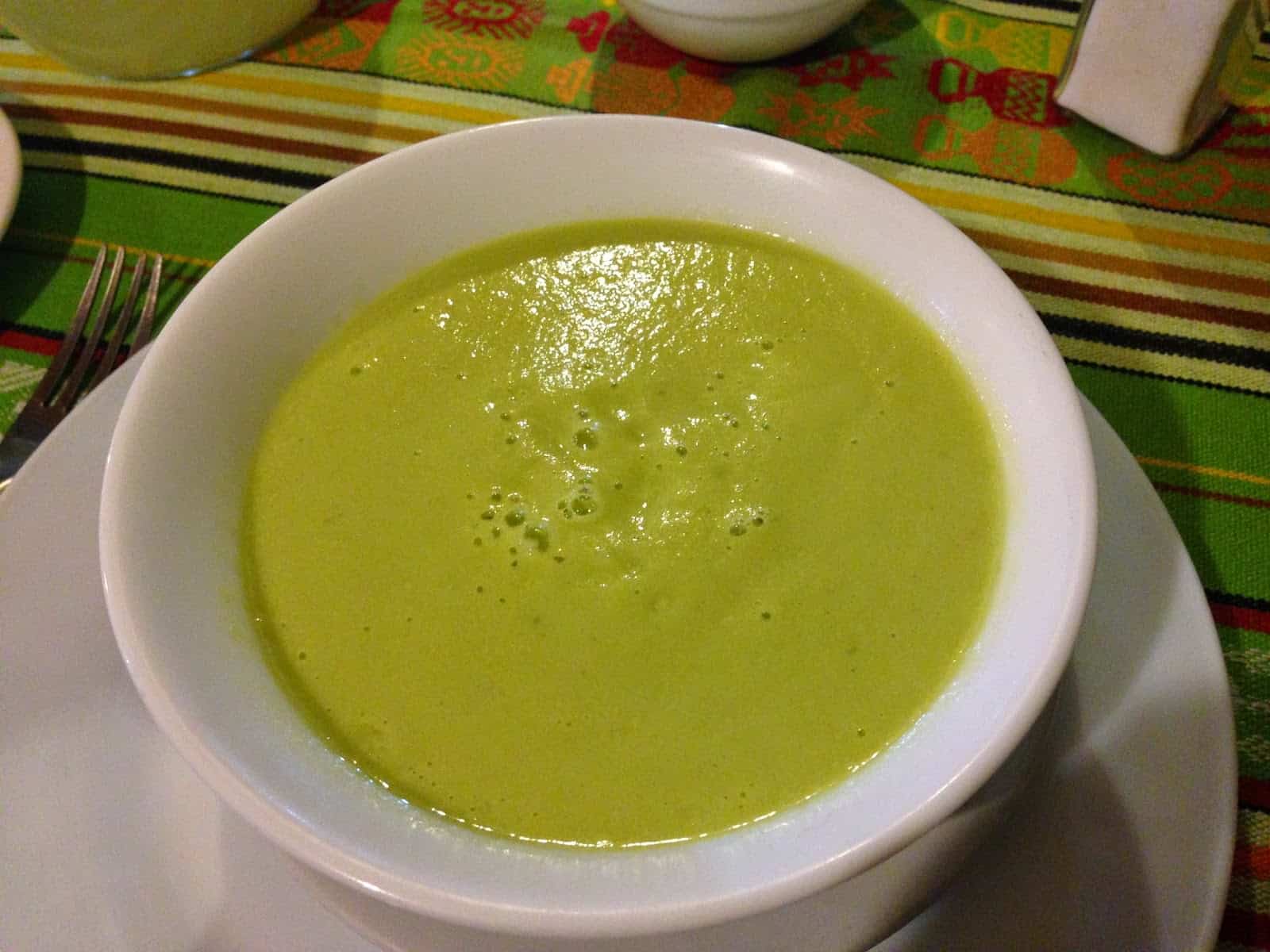 Avocado soup at Mi Otavalito in Otavalo, Ecuador