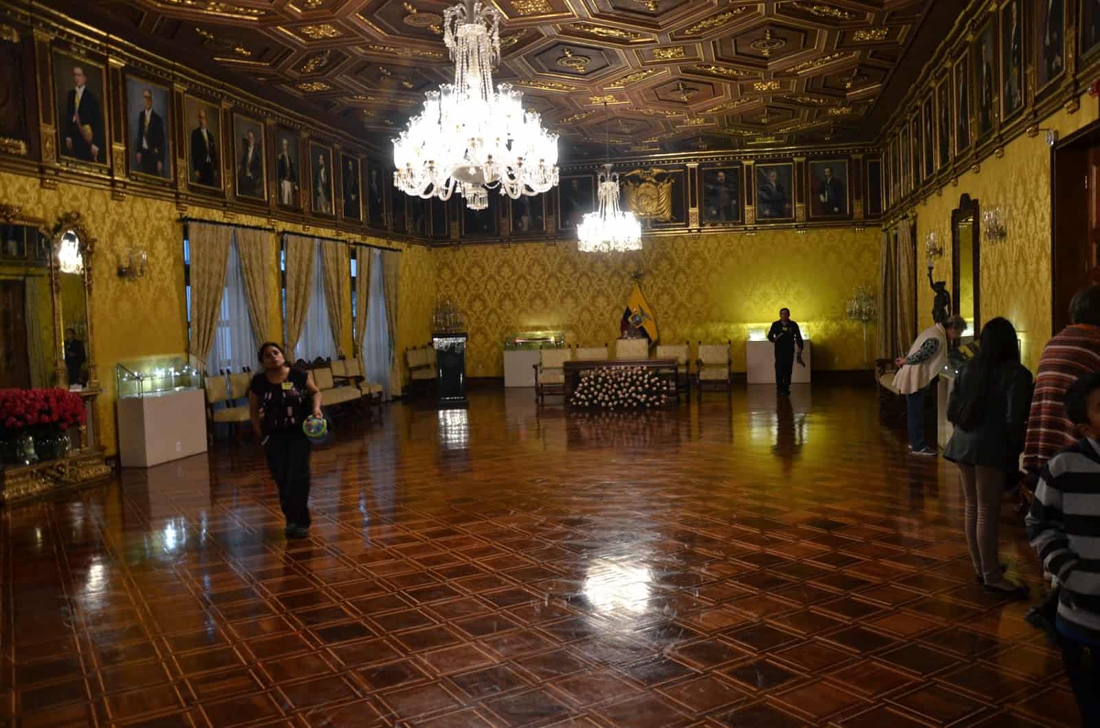 Salon Amarillo at Palacio de Carondelet on Plaza Grande in Quito, Ecuador