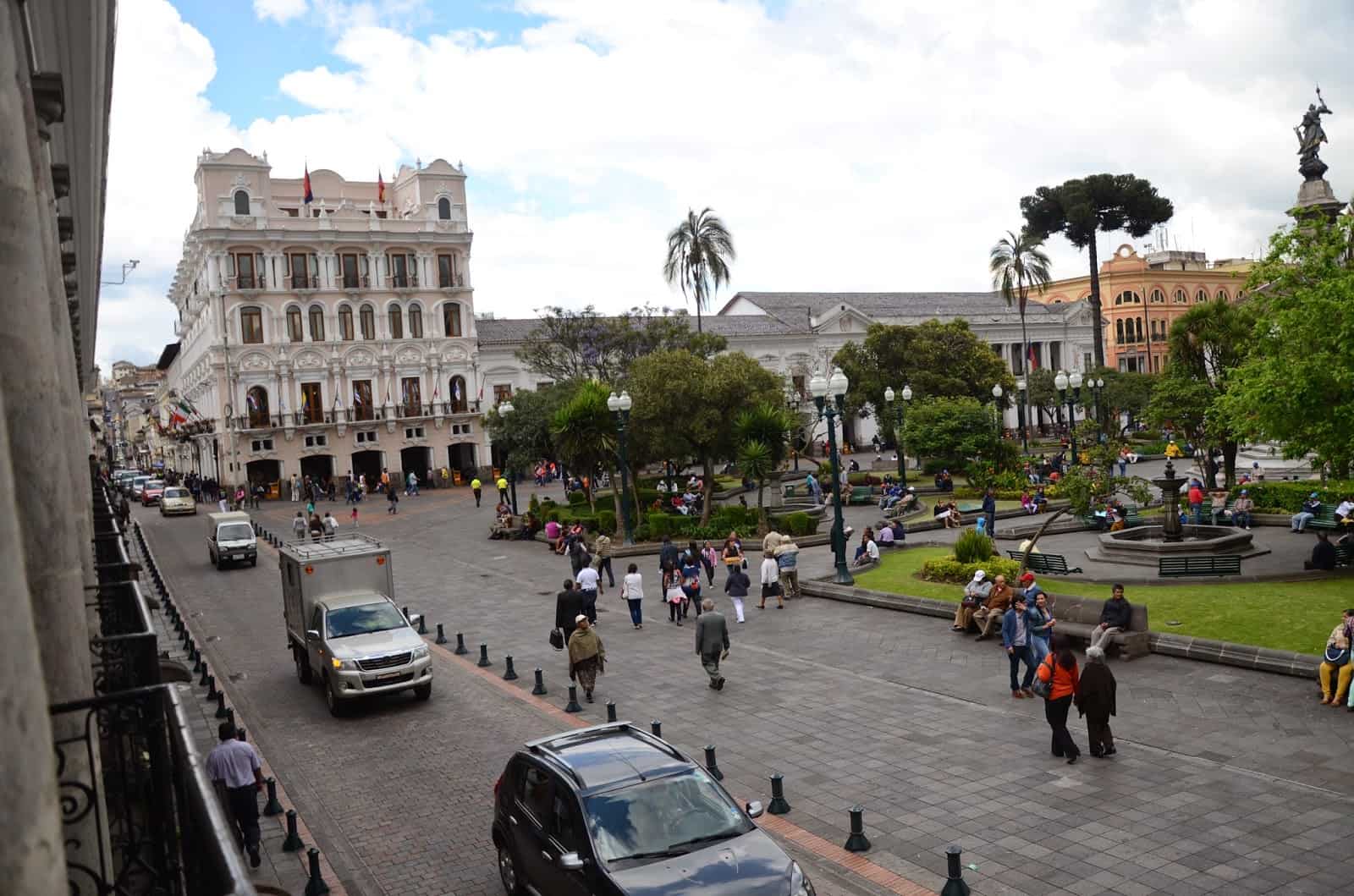 Hotel Plaza Grande (left) on Plaza Grande in Quito, Ecuador