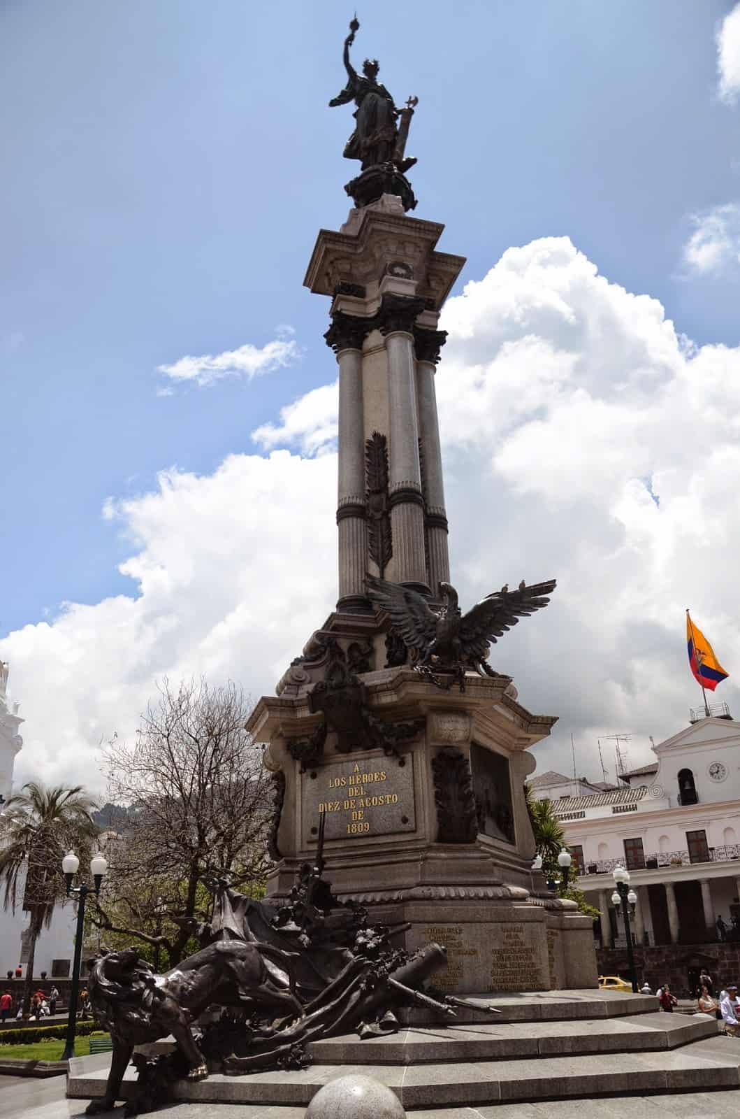 Monument in Plaza Grande in Quito, Ecuador