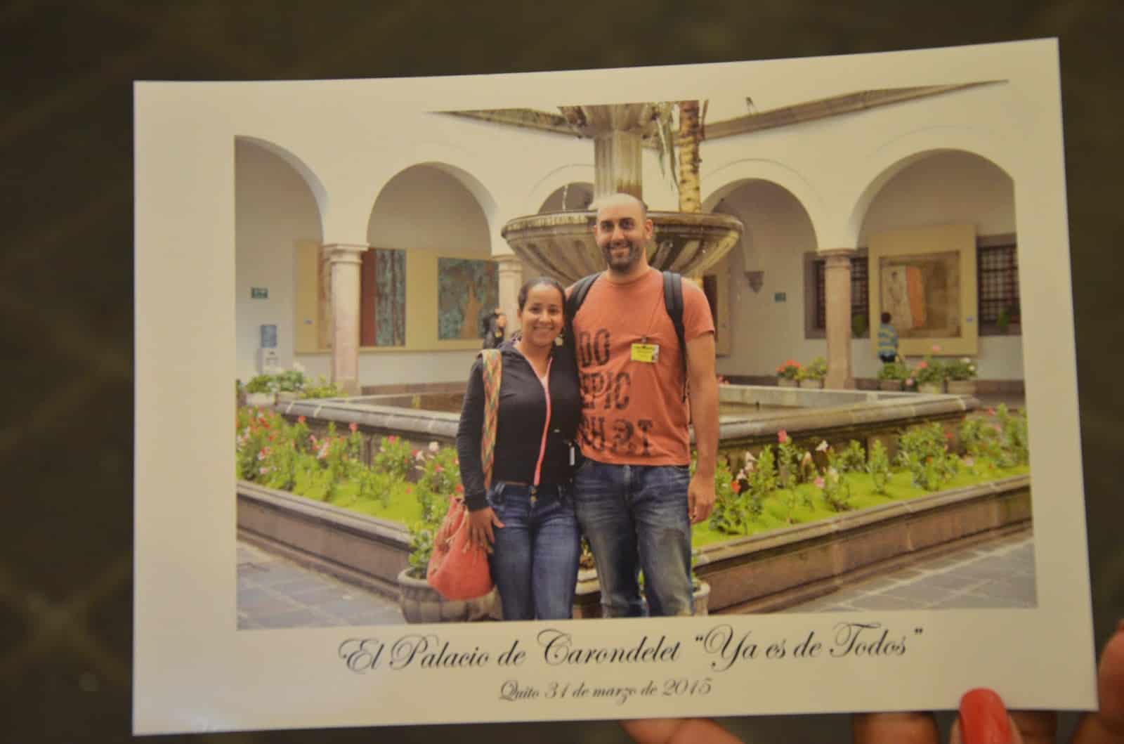 Souvenir photo at Palacio de Carondelet on Plaza Grande in Quito, Ecuador