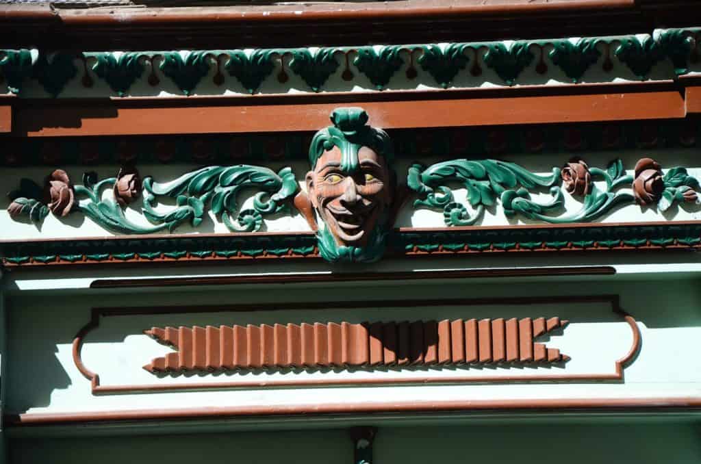 Figure above the door to the Cultural Center in Salamina, Caldas, Colombia