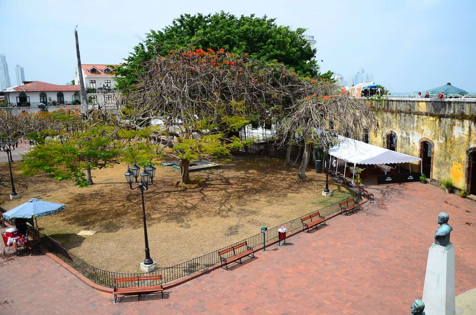 Plaza de Francia from Paseo de Las Bóvedas in Casco Viejo, Panama City