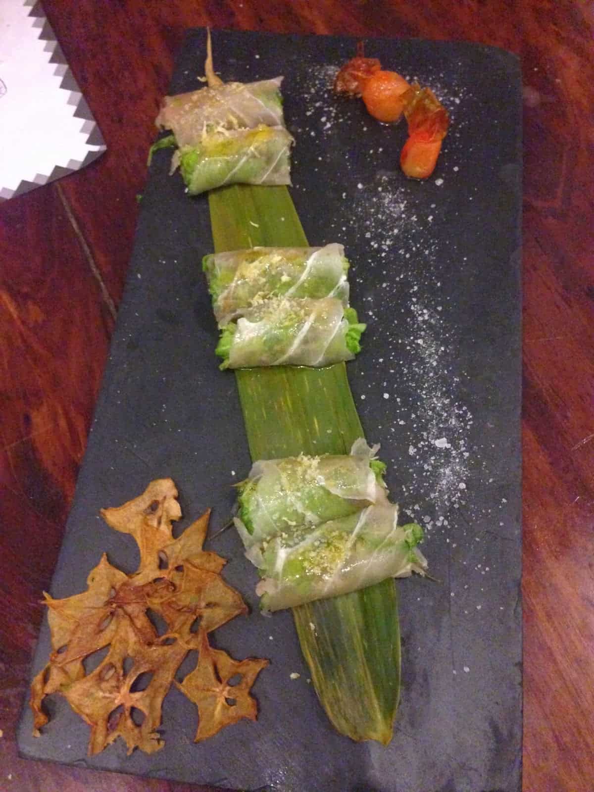 Salmon spring rolls at Manolo Caracol in Casco Viejo, Panama City