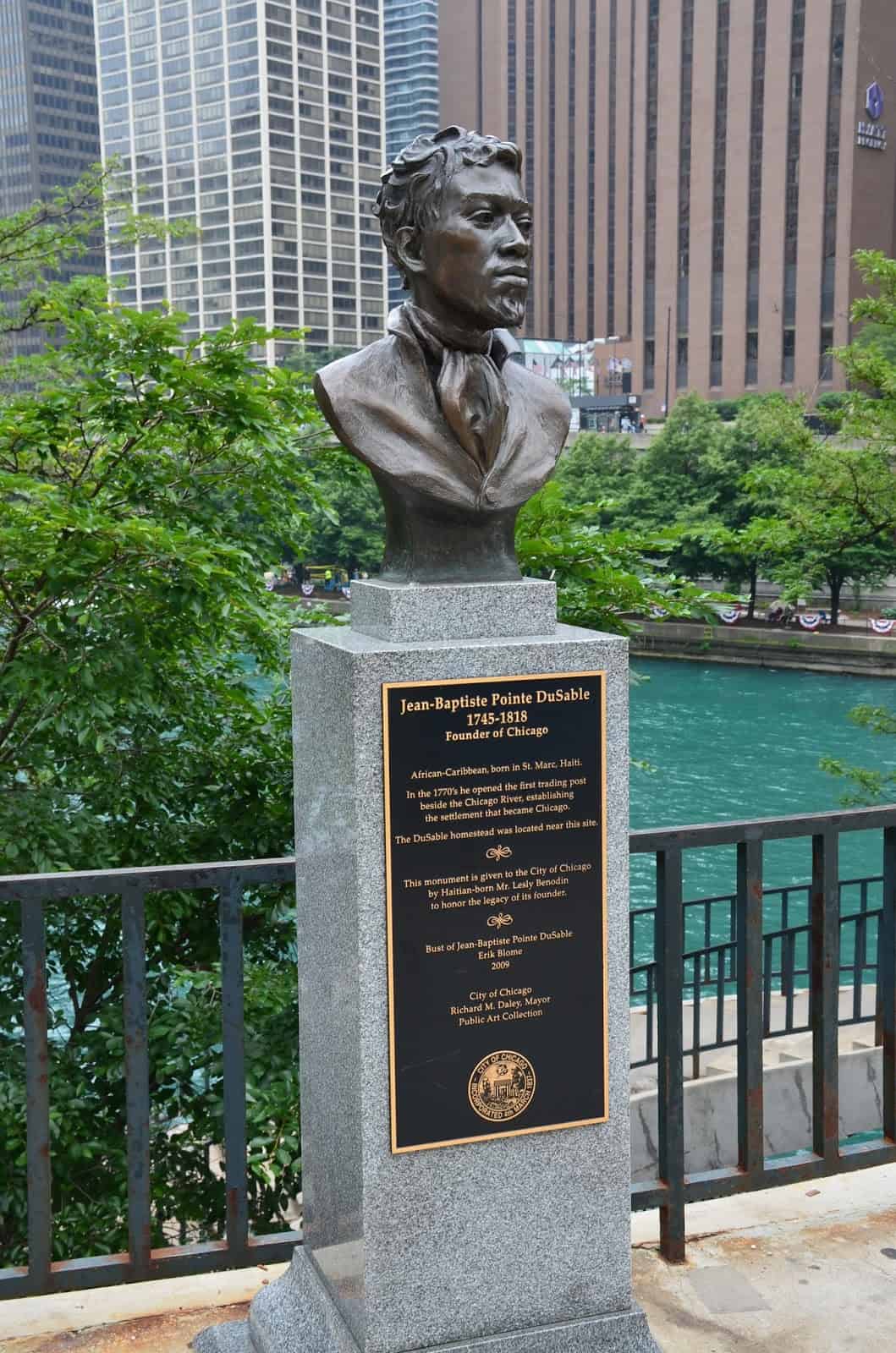 Bust of DuSable at Pioneer Court in Chicago