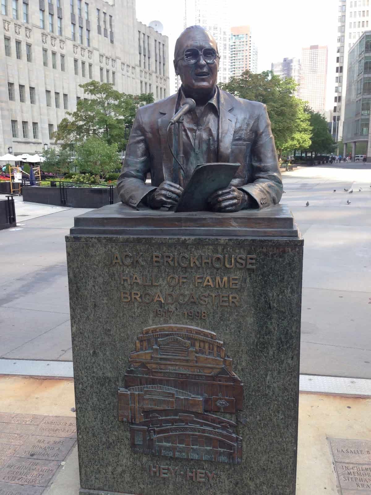 Bust of Jack Brickhouse at Pioneer Court in Chicago