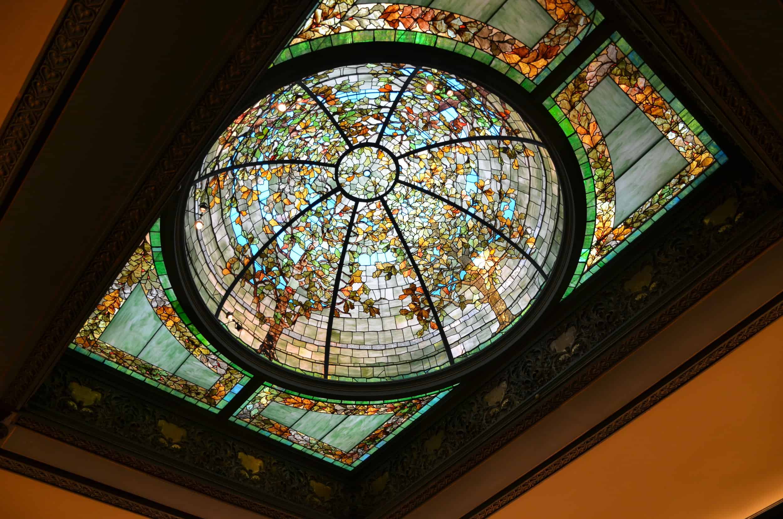 Stained glass dome skylight at the Nickerson House (Driehaus Museum) in River North, Chicago, Illinois