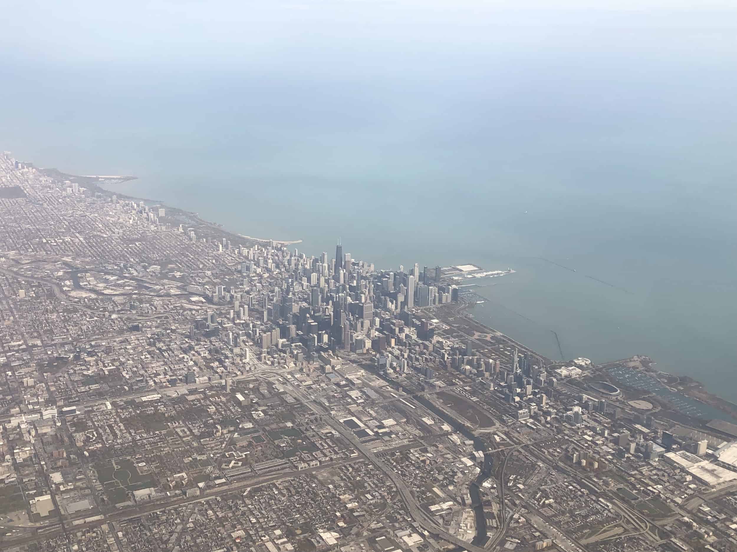 Flying over the city of Chicago, Illinois