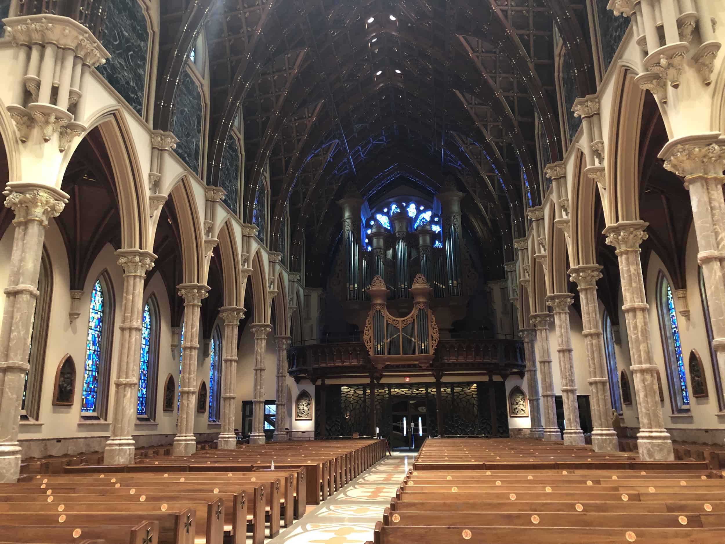 Nave, looking west at Holy Name Cathedral in River North, Chicago, Illinois