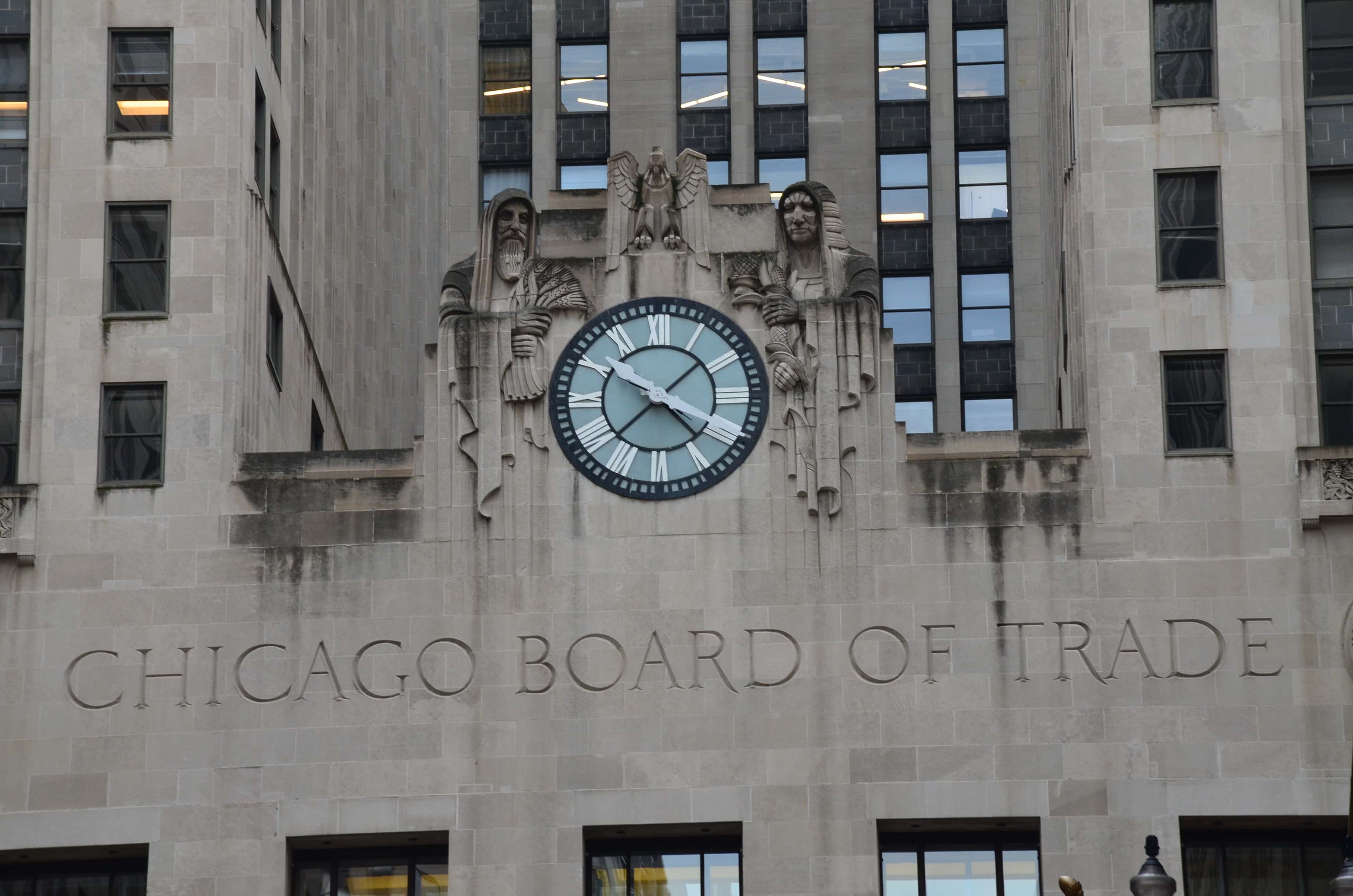 Clock on the Chicago Board of Trade Building in Chicago, Illinois