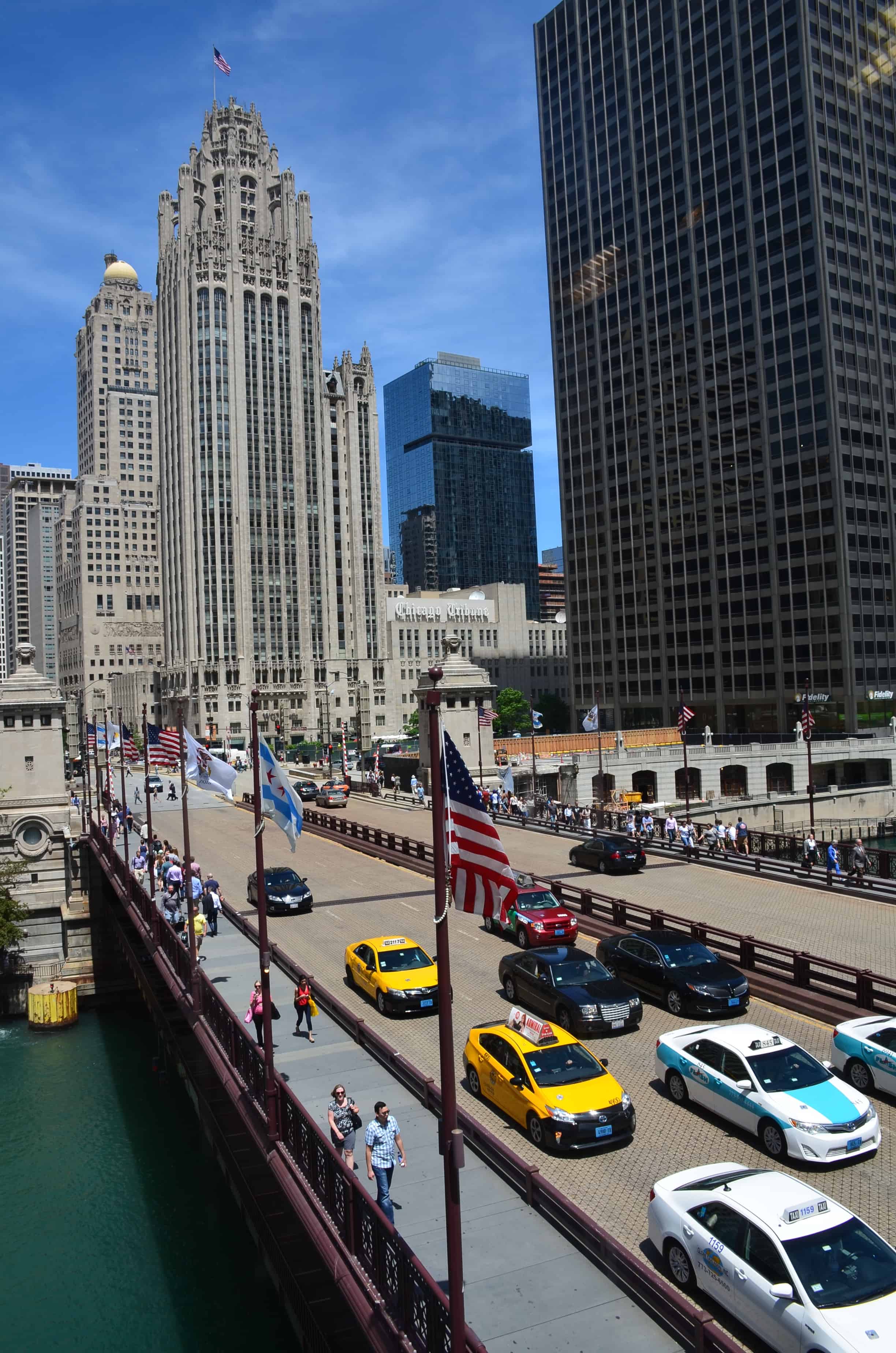 View from the Michigan Avenue Bridgehouse at the McCormick Bridgehouse and Chicago River Museum in Chicago, Illinois