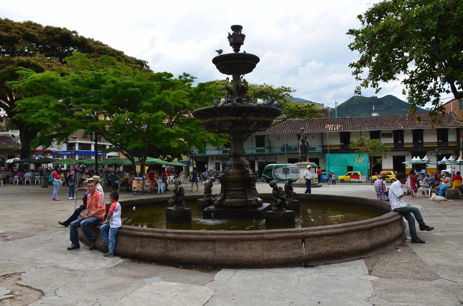 Fountain in the plaza in Andes, Antioquia, Colombia
