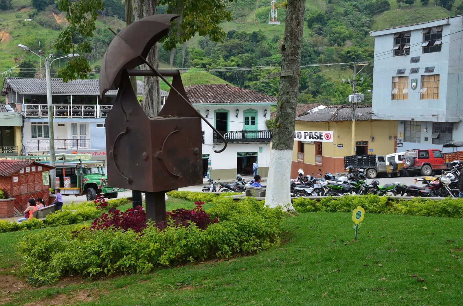 Sculpture in the main square in Pácora, Caldas, Colombia