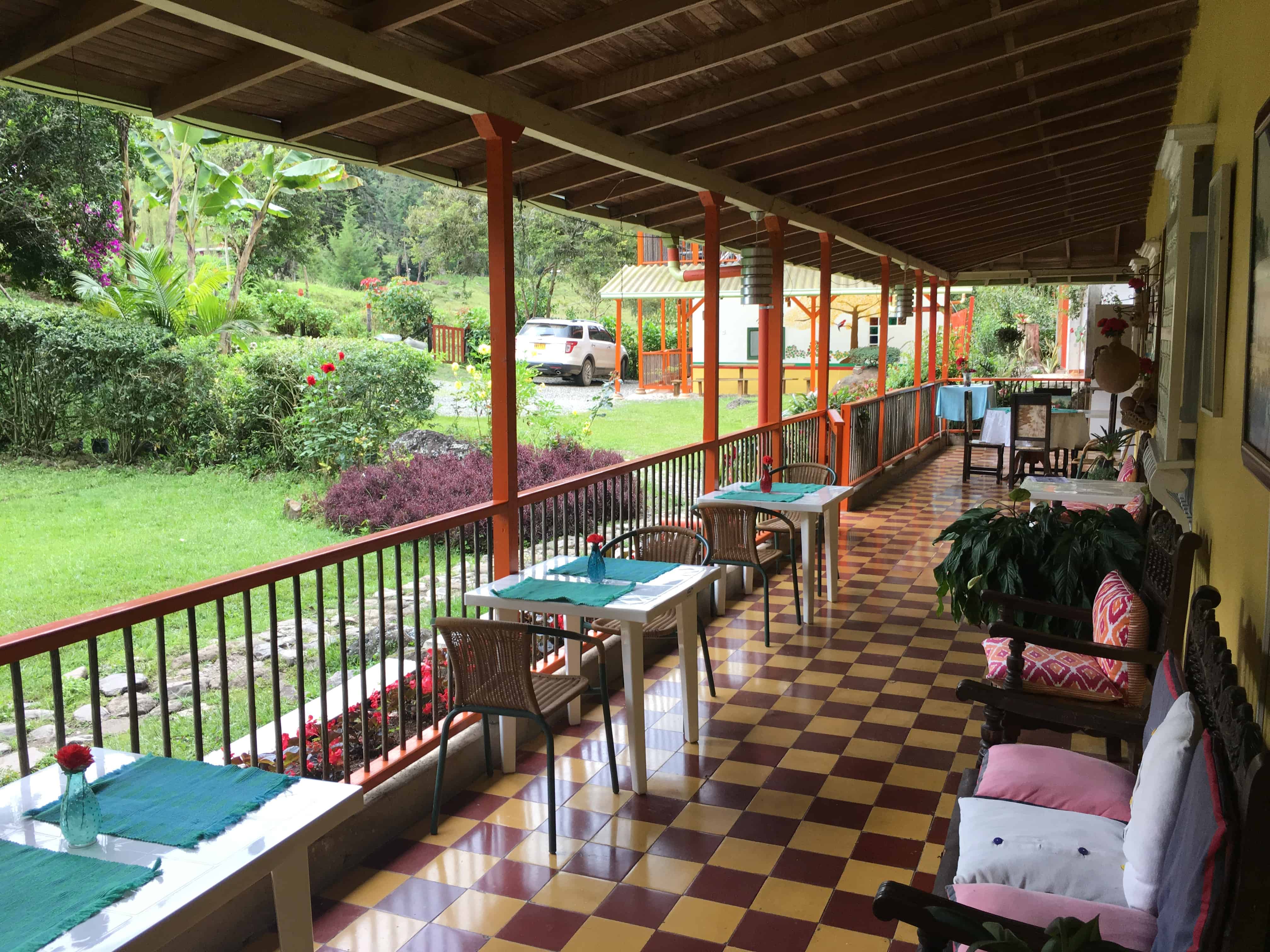 Breakfast area at Kantarrana Casa de Campo in Jardín, Antioquia, Colombia