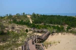 Walking down the boardwalk on the Dune Succession Trail