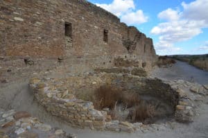 Exterior kiva and outer wall at Pueblo del Arroyo at Chaco Culture National Historical Park in New Mexico