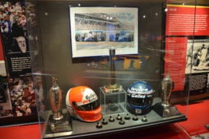 Trophies and memorabilia from Al Unser Jr.'s Indianapolis 500 wins in 1992 and 1994 at the Unser Racing Museum in Albuquerque, New Mexico