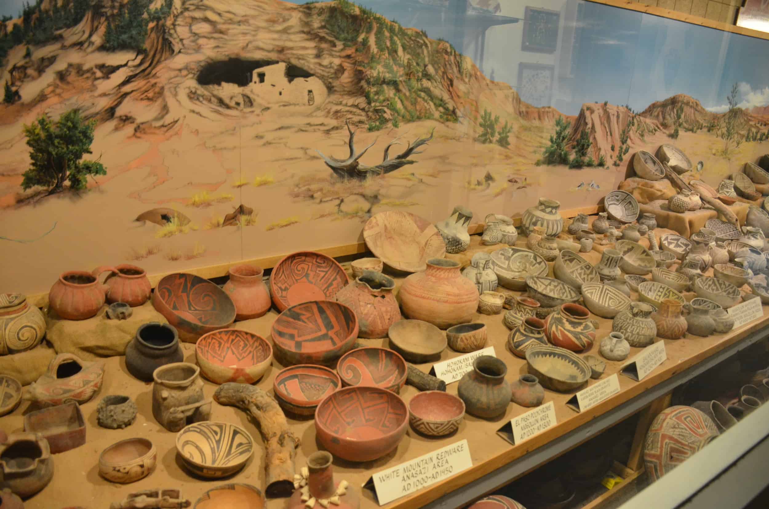 Native American pottery at the Geronimo Springs Museum in Truth or Consequences, New Mexico