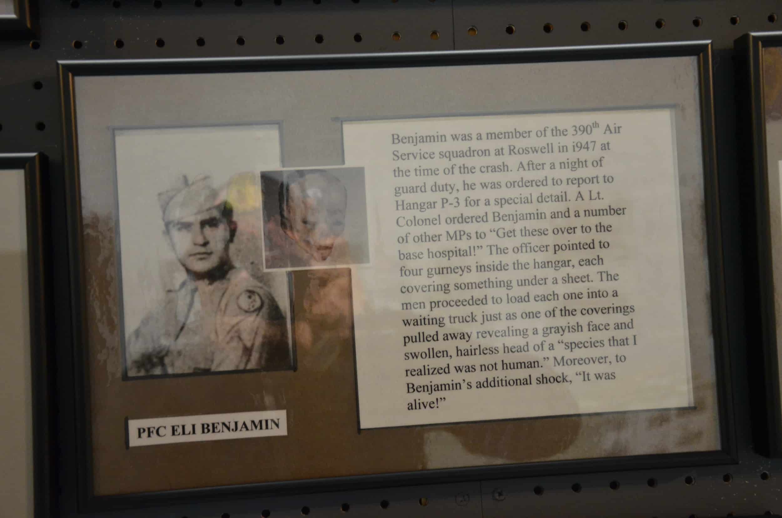 Eyewitness account of PFC Eli Benjamin at the International UFO Museum and Research Center in Roswell, New Mexico