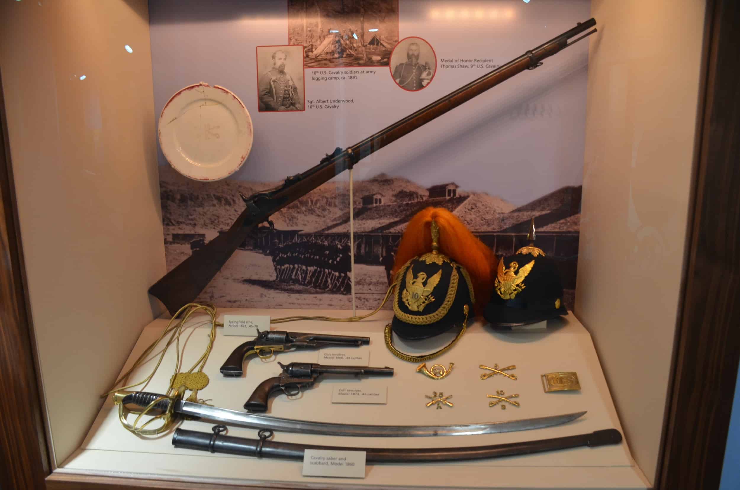 Military artifacts at the visitor center at Fort Davis National Historic Site in Texas